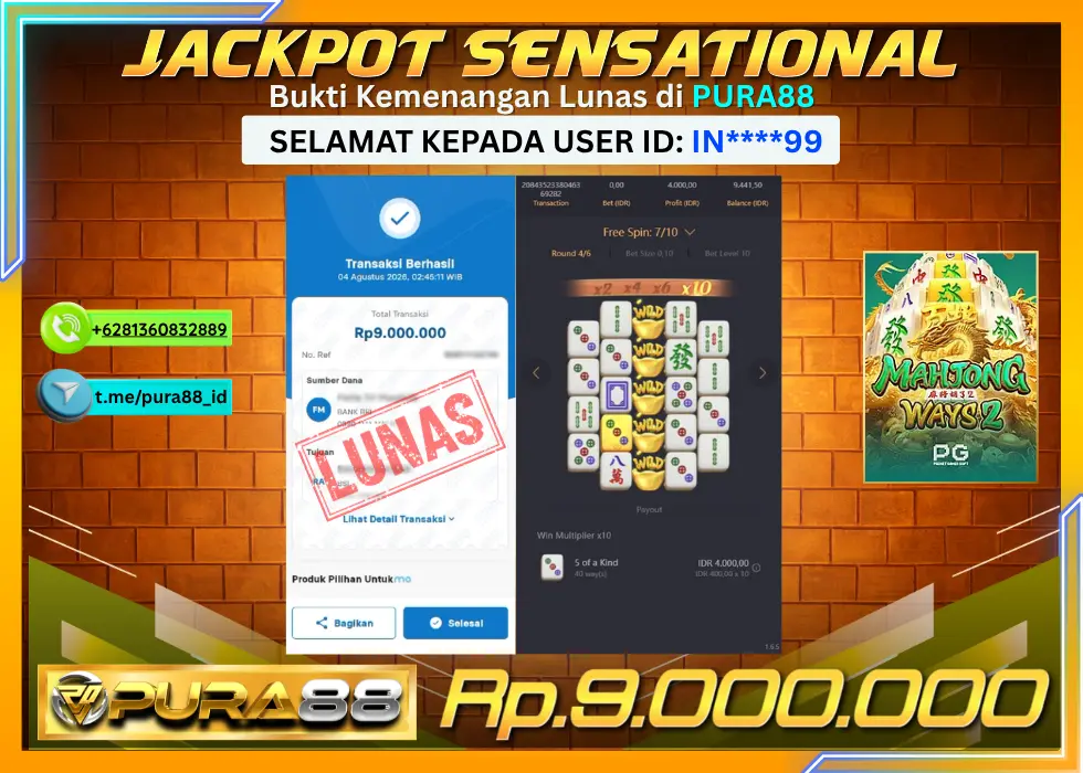 PURA88 JACKPOT MAHJONG WAYS 2 Rp 9.000.000,- LUNAS